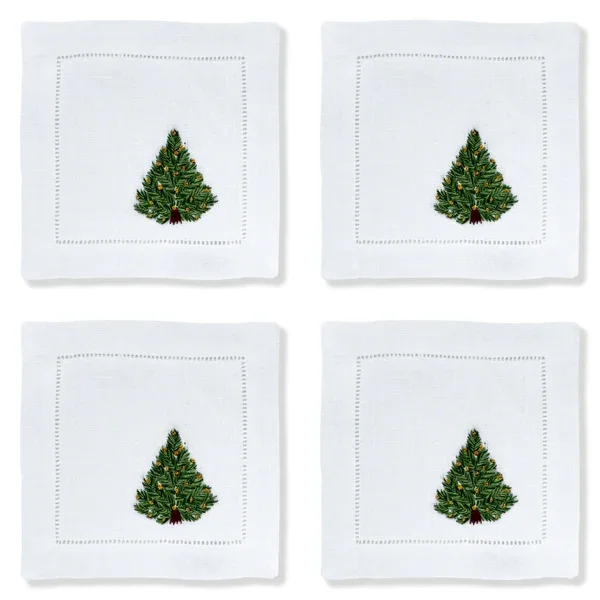 CHRISTMAS TREE COCKTAIL NAPKINS, SET OF 4