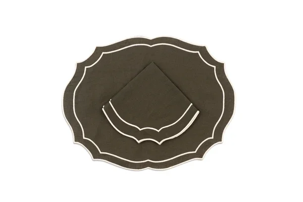 EMMA LINEN NAPKIN IN FOREST GREEN WITH CREAM EMBROIDERY