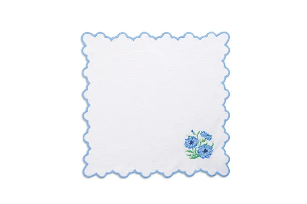BLUE LOTUS PLACEMAT AND NAPKIN SET IN WHITE