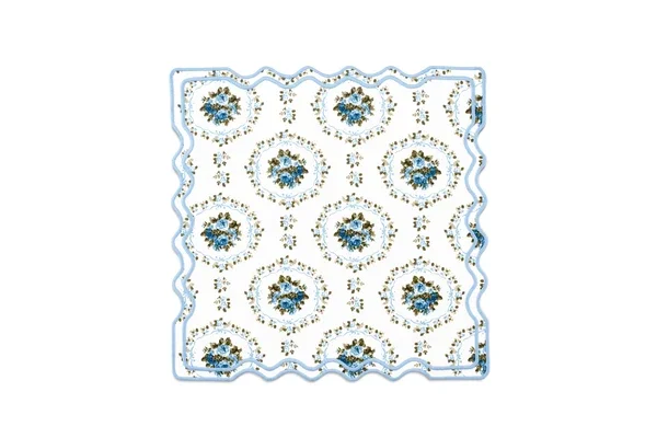 ELODIE PLACEMAT AND NAPKIN SET WITH BOWS AND FLORALS IN GREEN WITH LIGHT BLUE EMBROIDERY
